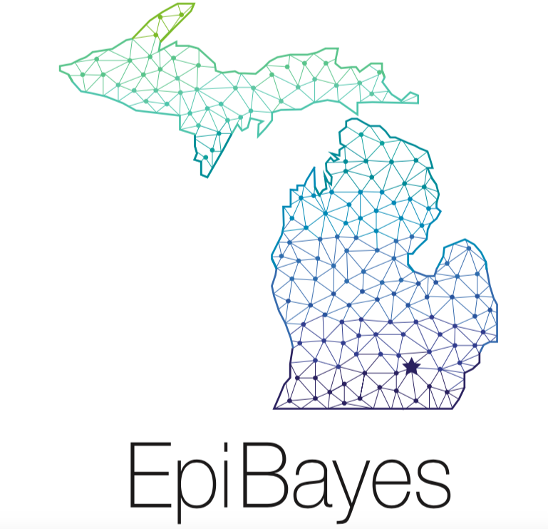 logo for Epibayes Lab, which is an outline-mesh of lines in the shape of Michigan. A star-shape is located where Ann Arbor is.